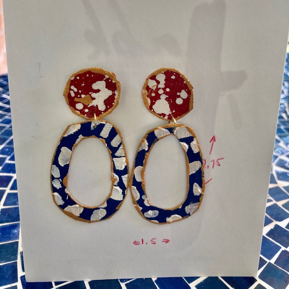 America 250 Red white and blue Earring. Hand painted lightweight